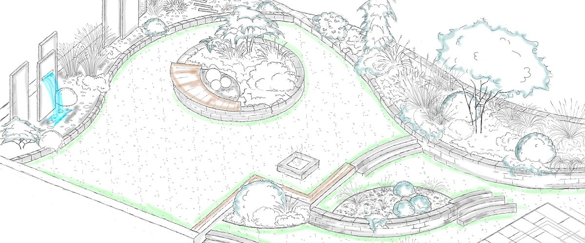 Stein-Garten, Mauern, Stelen