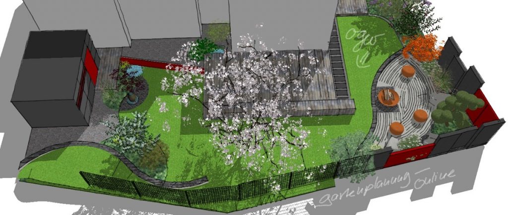 3D-Visualisierung eines Gartenentwurfs 